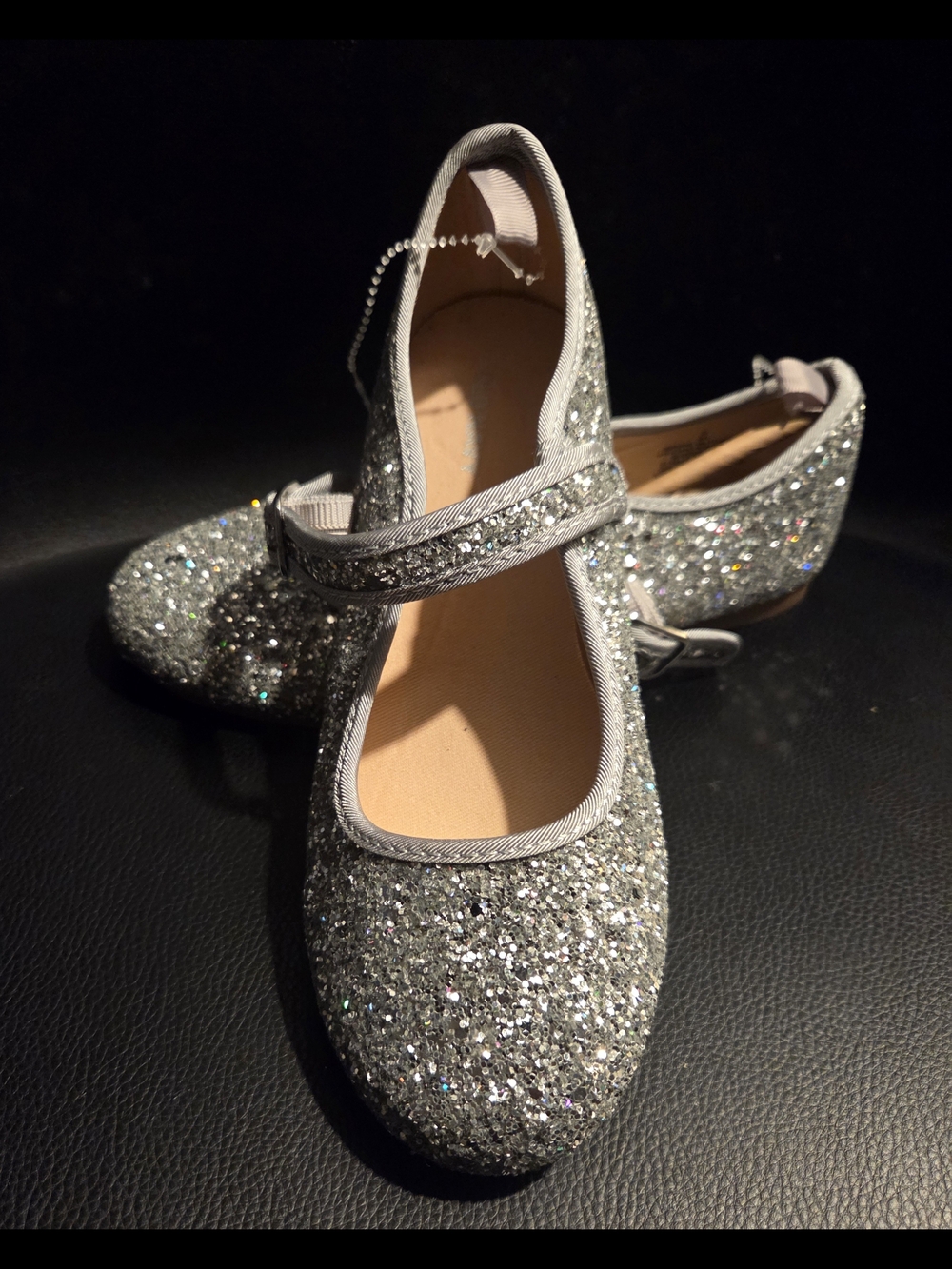 Old Navy Girls Silver Glitter Mary Jane Strap Flats